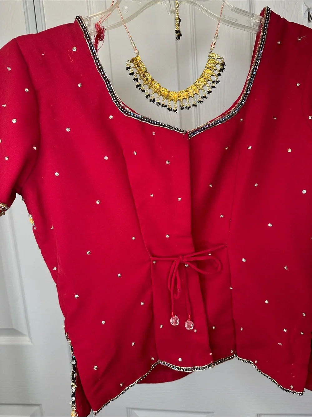 Embellished Lengha with Gold & Black Accents with included jewelry set